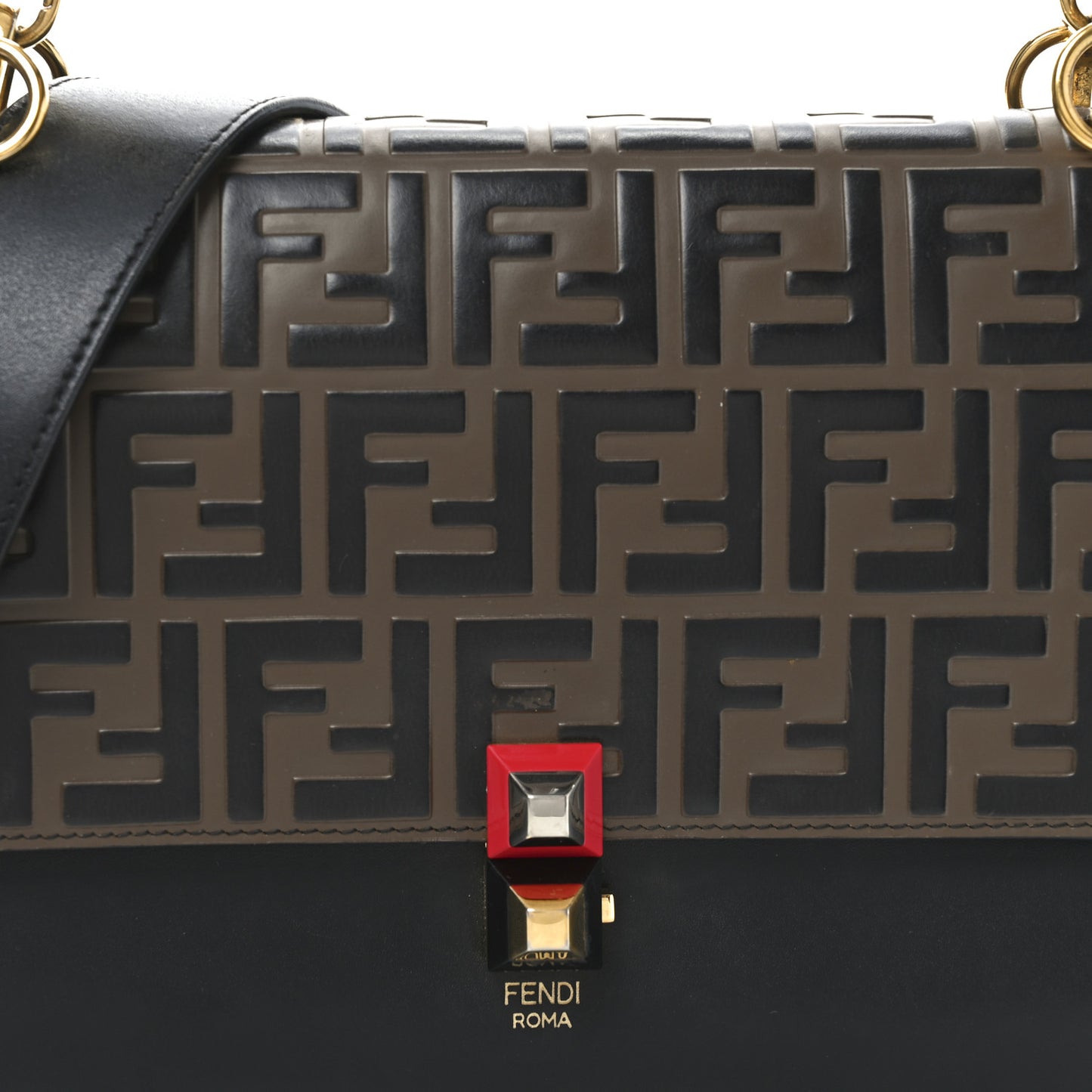 Vitello Liberty Bi-Color FF 1974 Embossed Kan I Shoulder Bag Black Maya