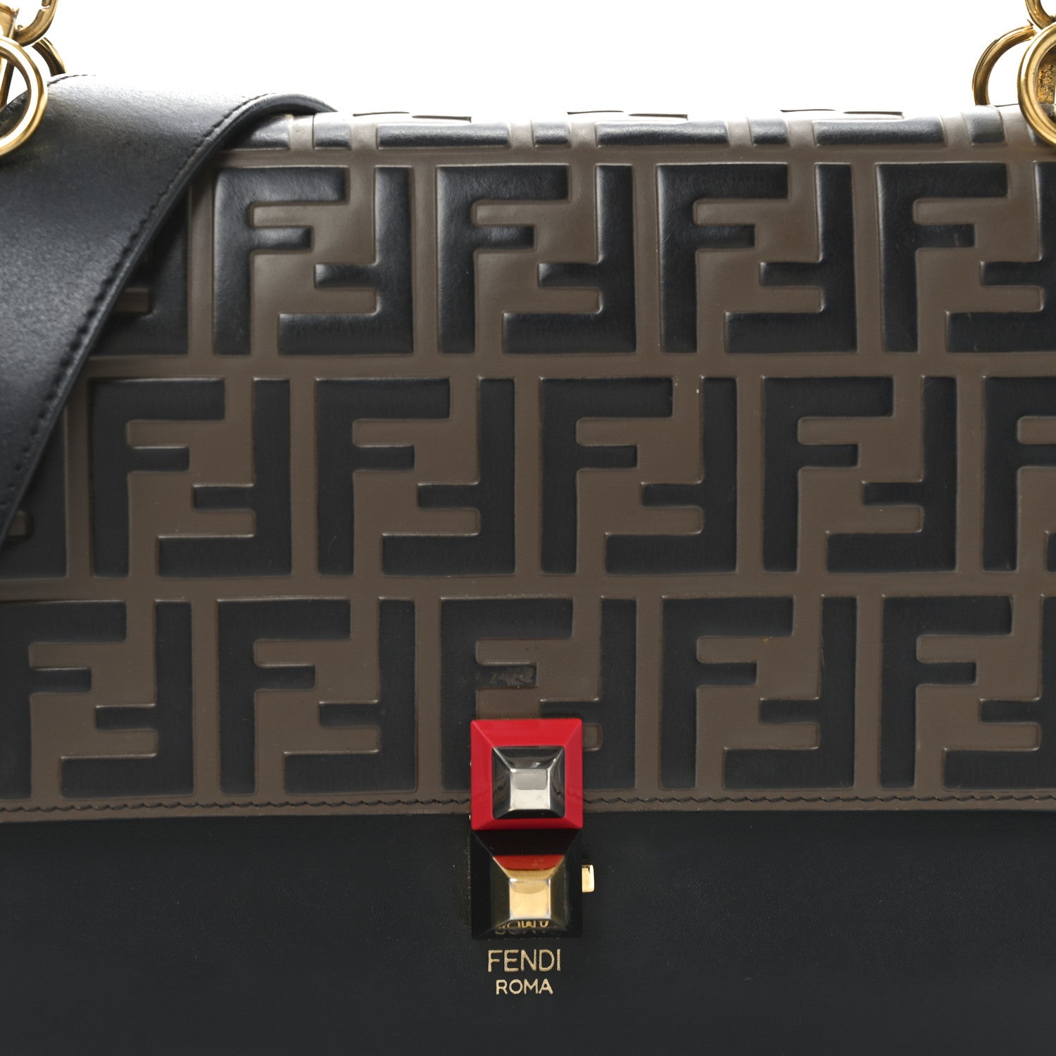 Fendi Vitello Liberty Bi-Color FF 1974 Embossed Kan I Shoulder Bag Black Maya 8 of 10