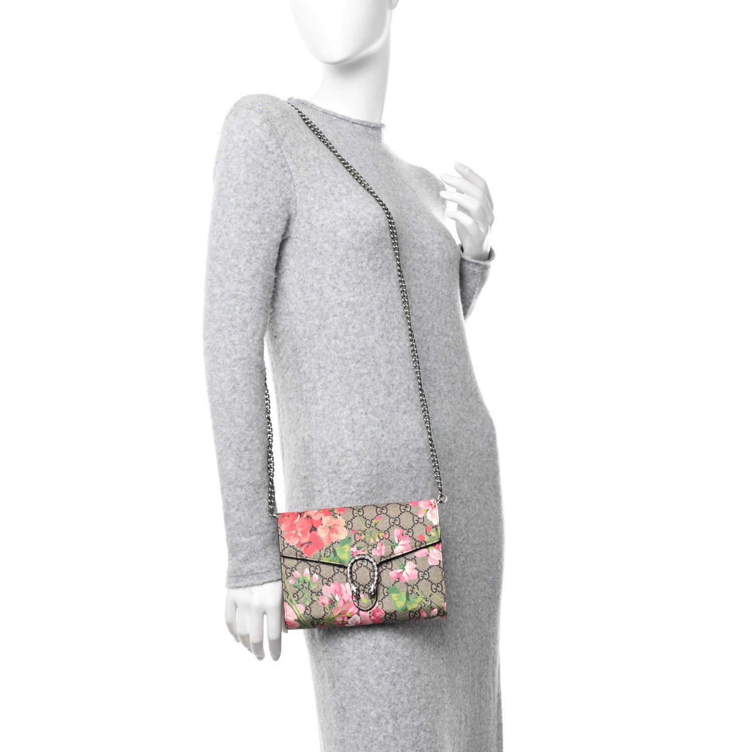 Gucci GG Supreme Monogram Blooms Mini Dionysus Chain Wallet Beige Multicolor Dry Rose 2 of 10