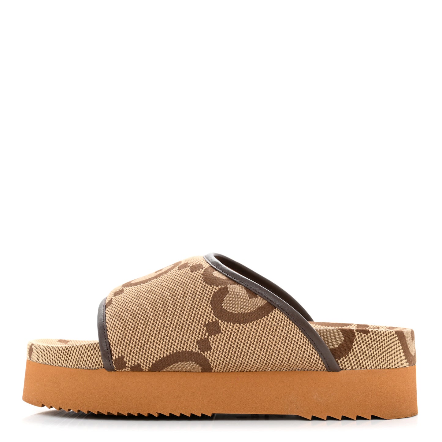 Monogram Jumbo GG Nappa Samoa Platform 40mm Slide Sandals 39 Camel Ebony New Acero