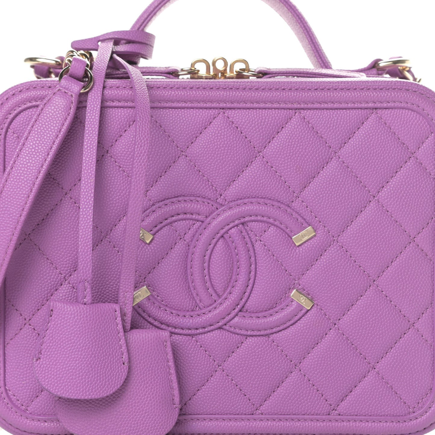 Caviar Quilted Medium CC Filigree Vanity Case Purple