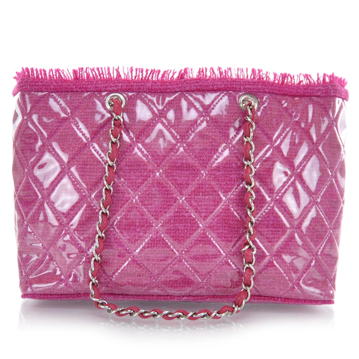 Chanel Vinyl Quilted Funny Tweed Tote Fuchsia 3 of 10