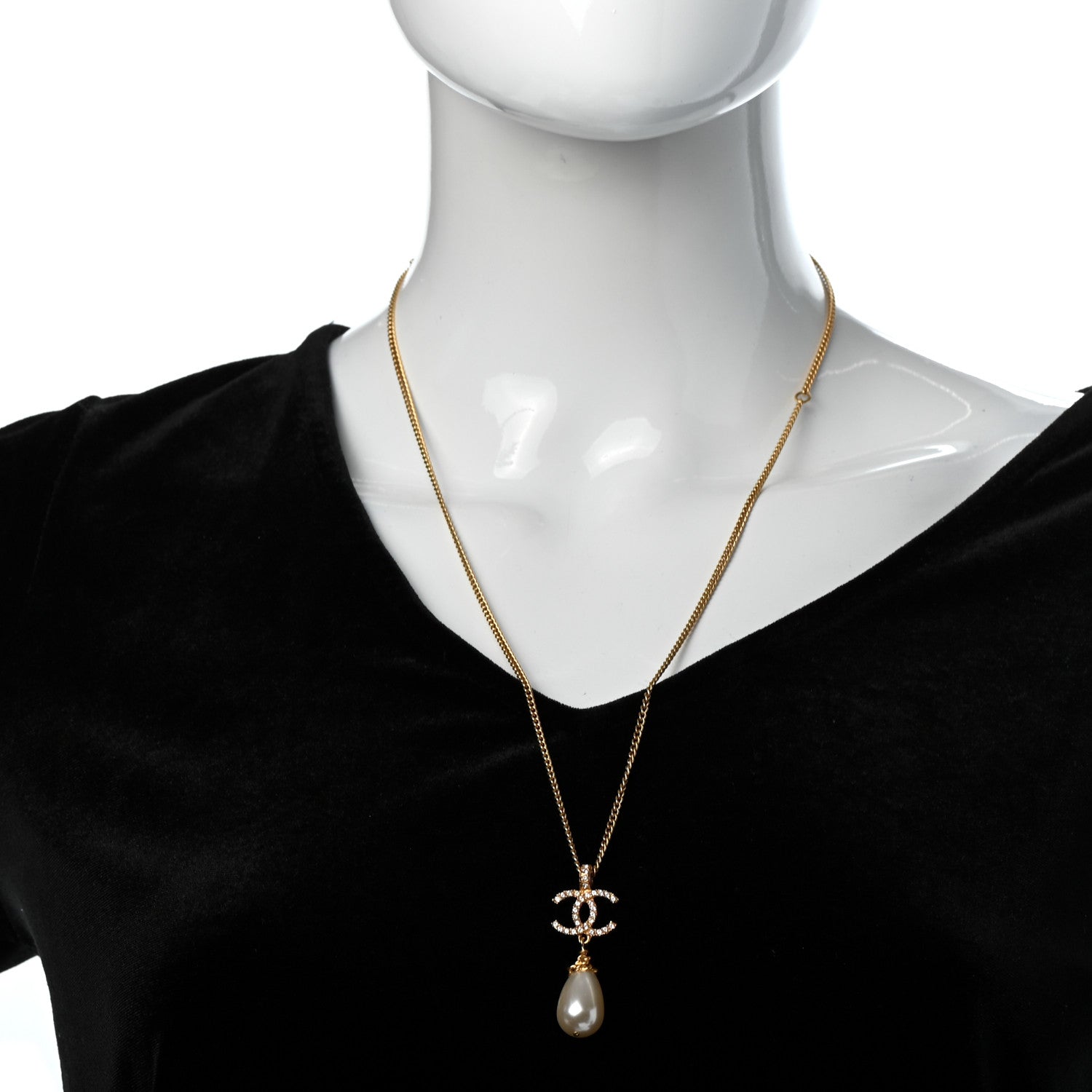 Chanel Pearl Crystal Twisted CC Drop Necklace Gold 2 of 5