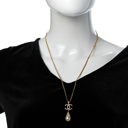 Chanel Pearl Crystal Twisted CC Drop Necklace Gold 2 of 5
