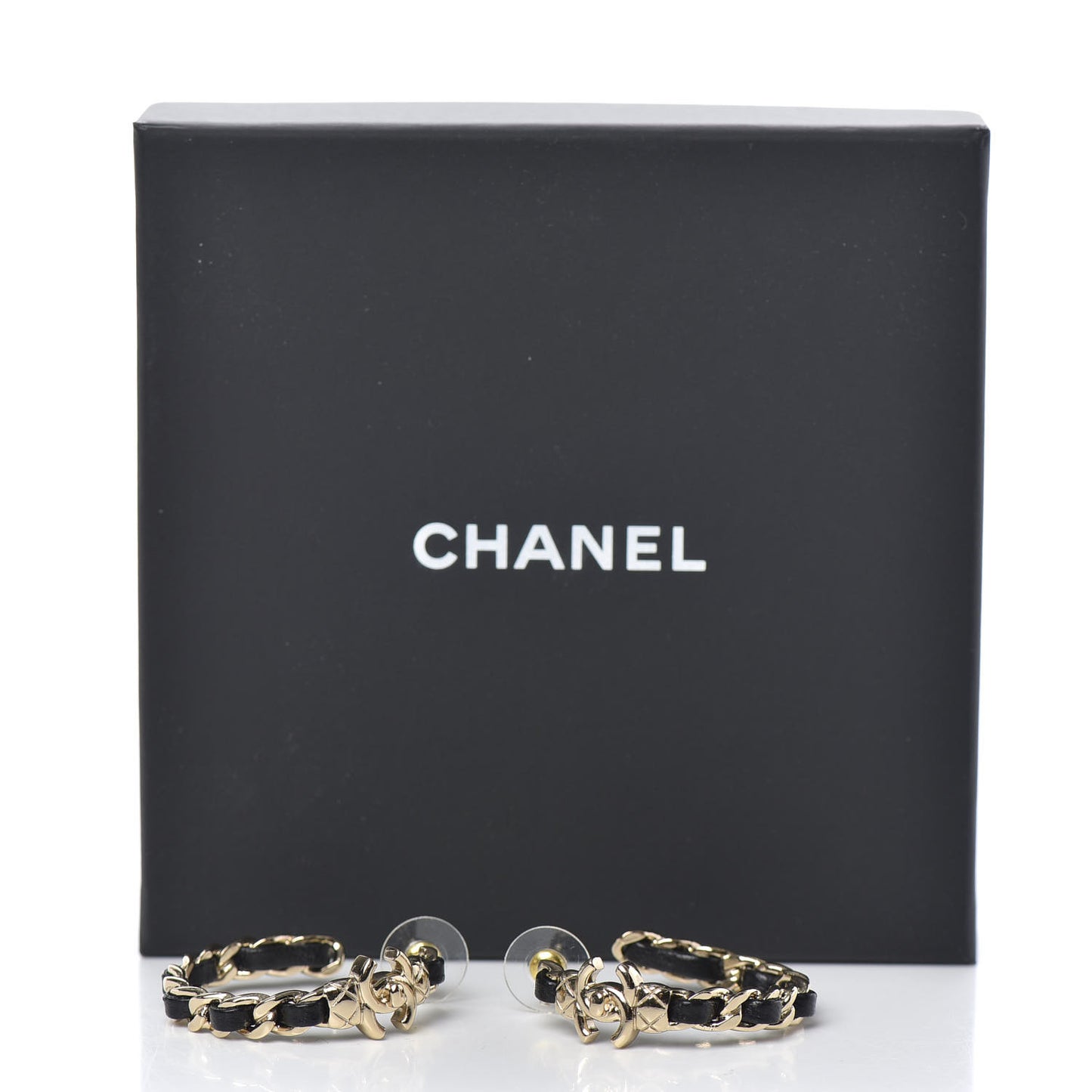 Lambskin CC Turnlock Chain Hoop Earrings Gold Black