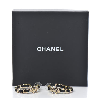 Chanel Lambskin CC Turnlock Chain Hoop Earrings Gold Black 6 of 6