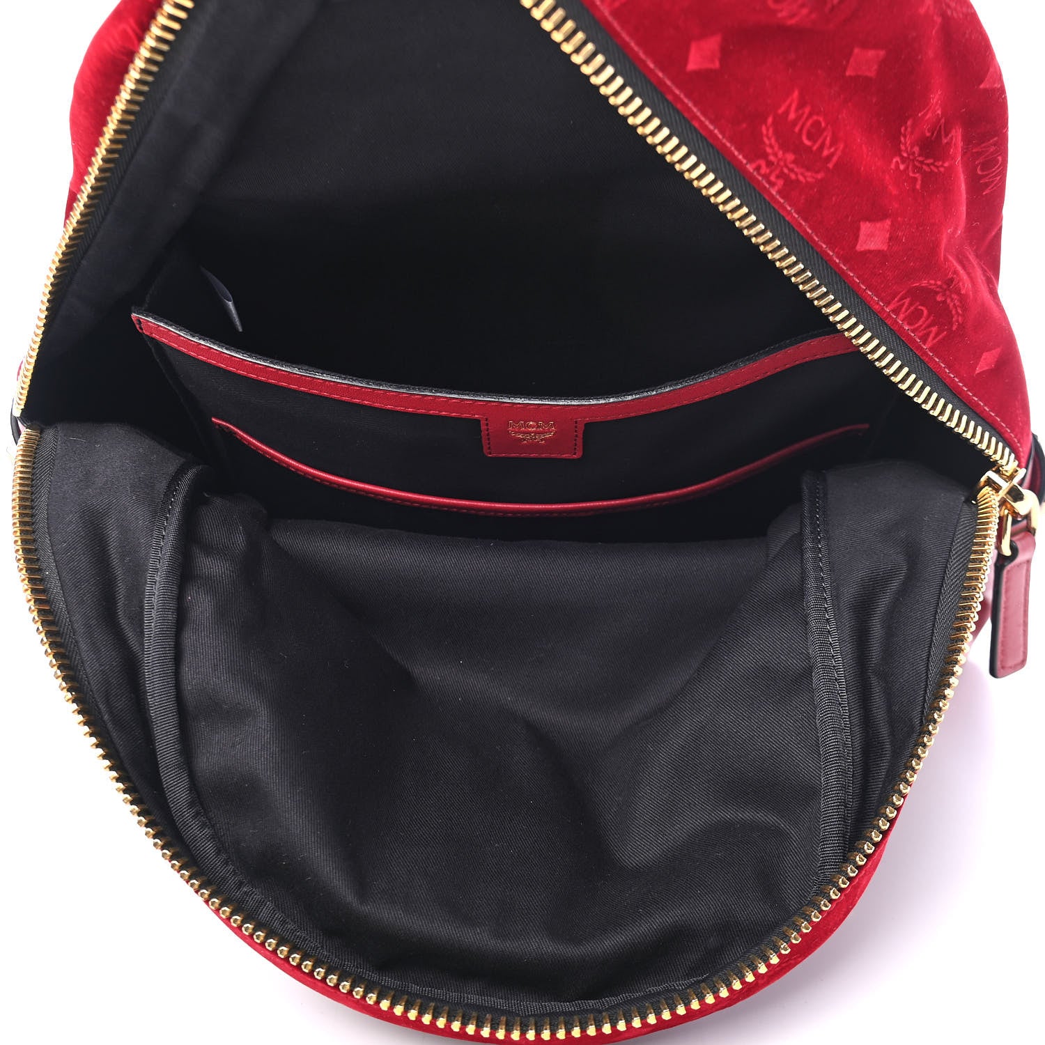 MCM Velvet Monogram Medium Stark Insignia Backpack Ruby Red 4 of 4