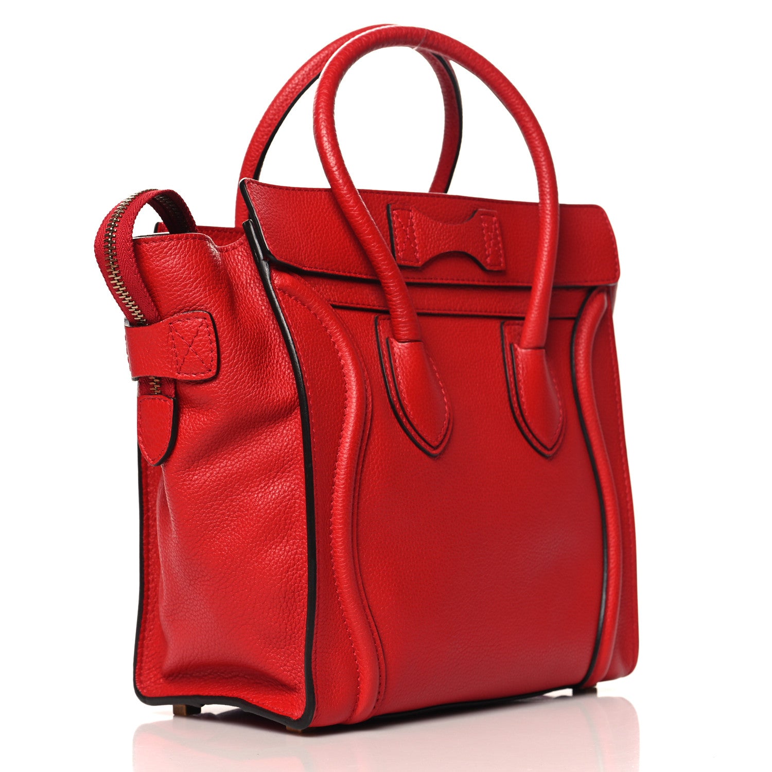Celine Drummed Calfskin Micro Luggage Red 2 of 9