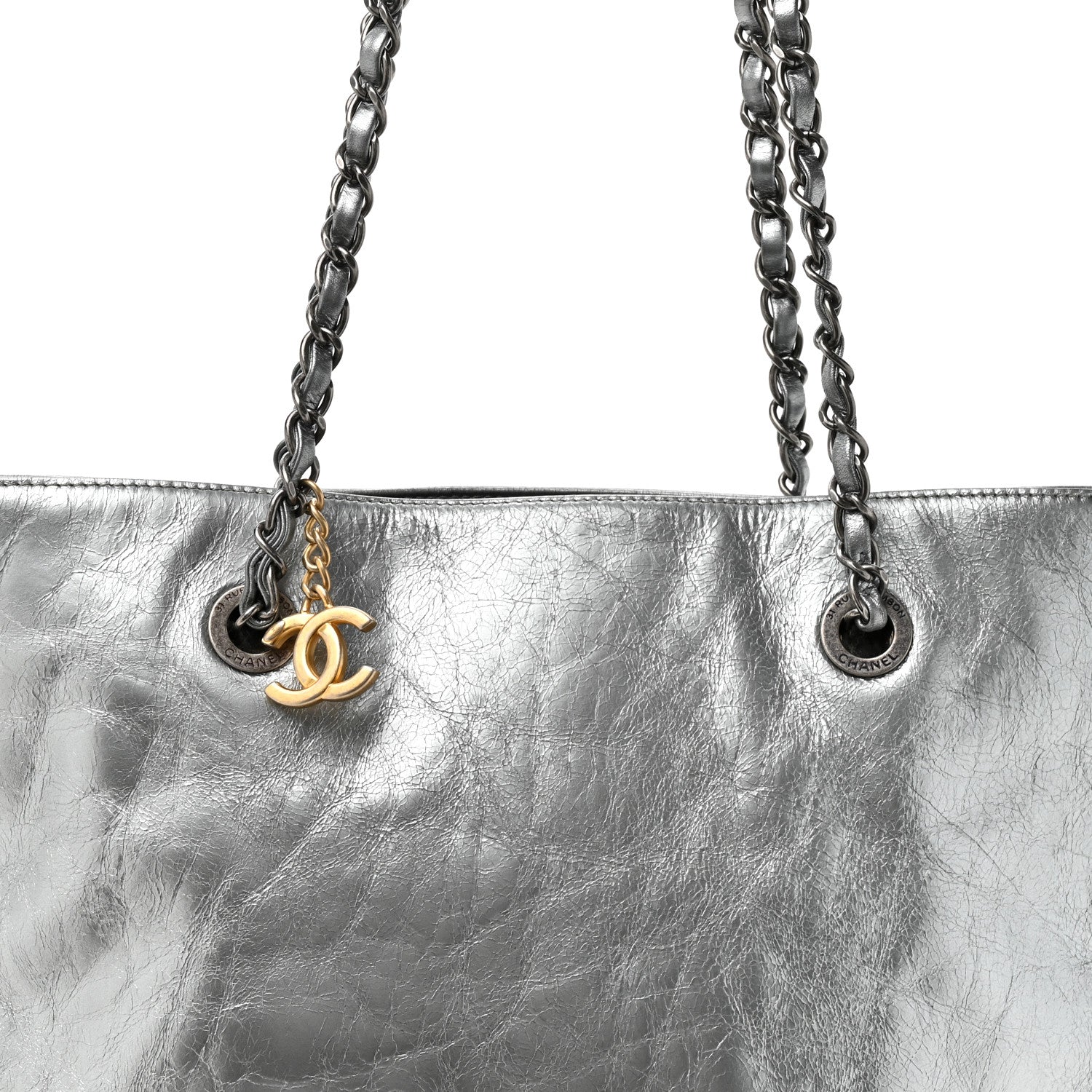 Chanel Calfskin Chain 20s Signe Tote Silver 8 of 13