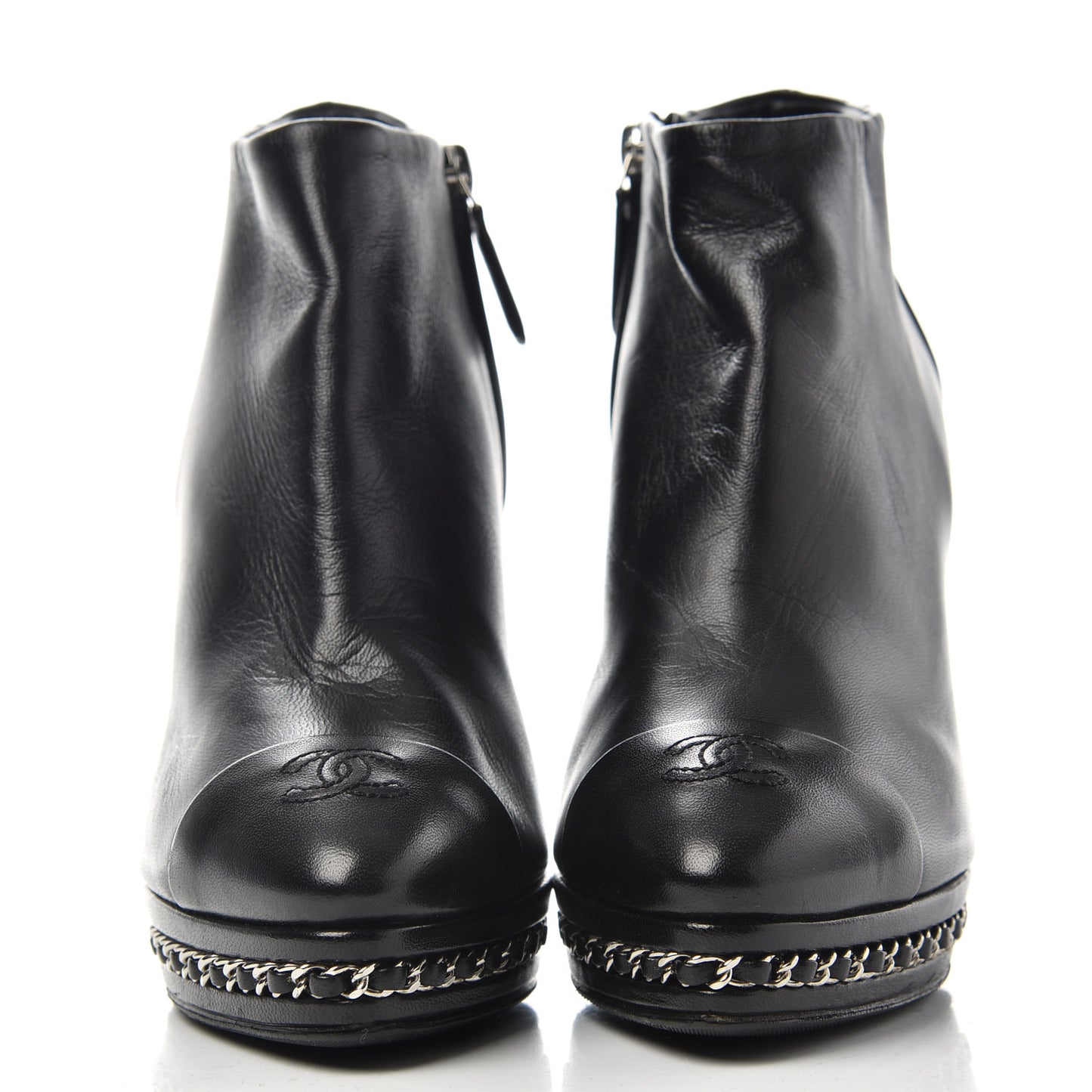Lambskin CC Platform Cap Toe Chain Ankle Boots 37 Black