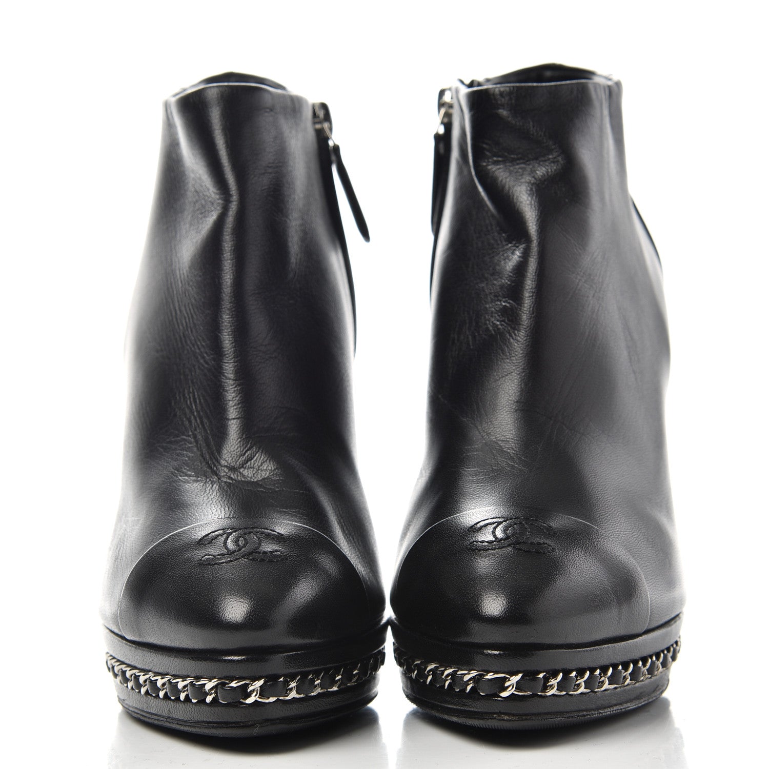 Chanel Lambskin CC Platform Cap Toe Chain Ankle Boots 37 Black 2 of 10