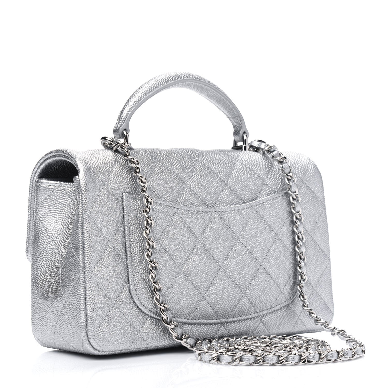 Chanel Metallic Caviar Quilted Mini Top Handle Rectangular Flap Silver 2 of 12