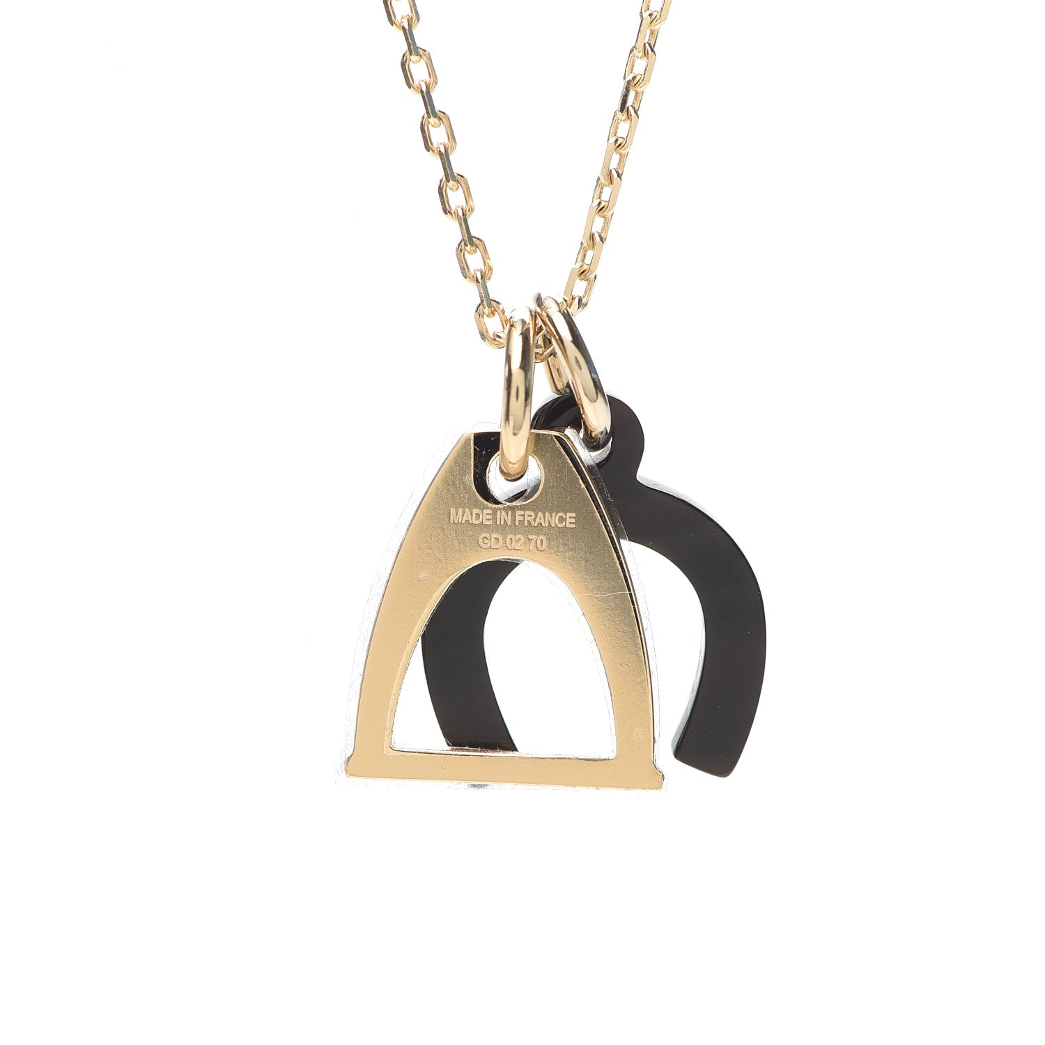 Hermes Permabrass Buffalo Horn Amulette Equestrian Pendant Necklace 4 of 5