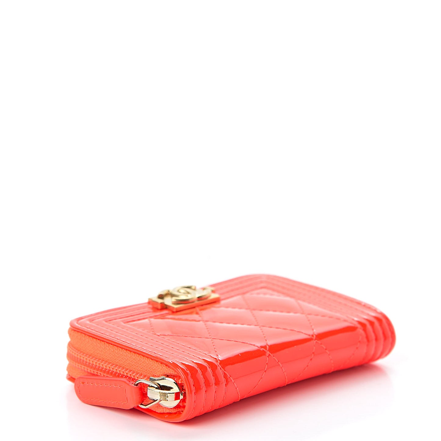 Patent Quilted Boy Zip Around Coin Purse Wallet Orange