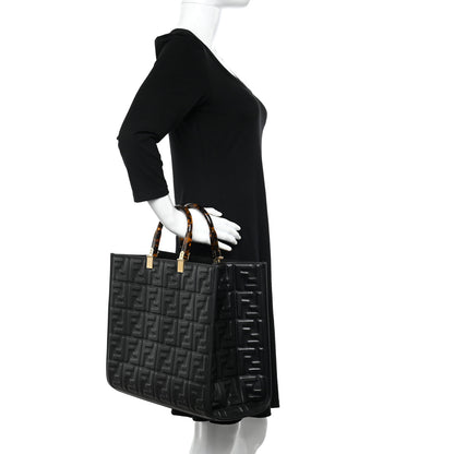 Fendi Vitello Plexiglass FF Embossed Medium Fendi Sunshine Shopper Tote Black 2 of 10