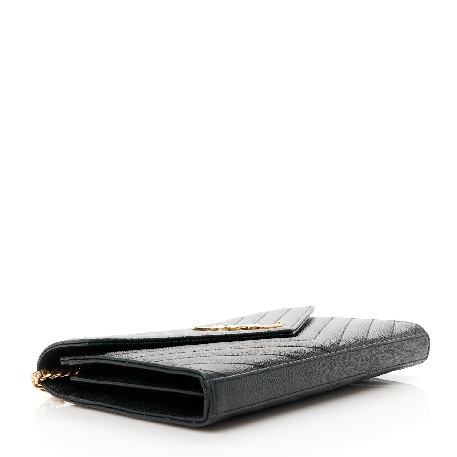 Saint Laurent Grain De Poudre Matelasse Chevron Monogram Chain Wallet Black 4 of 9