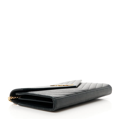 Saint Laurent Grain De Poudre Matelasse Chevron Monogram Chain Wallet Black 4 of 9