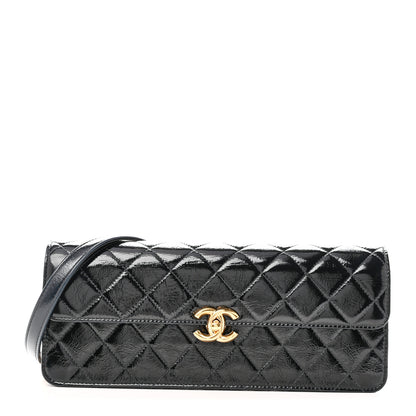 Chanel Patent Lambskin Quilted East West Flap Shoulder Bag Black 1 of 10