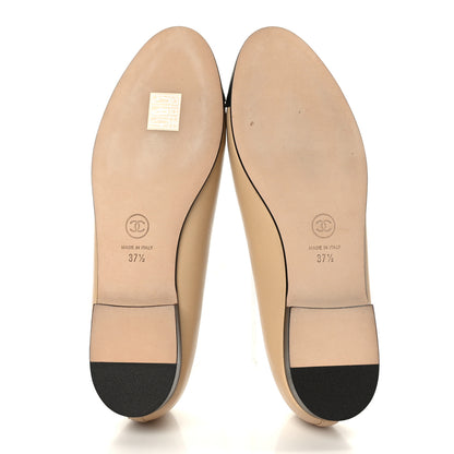 Chanel Lambskin Cap Toe CC Ballerina Flats 37.5 Beige Black 5 of 8