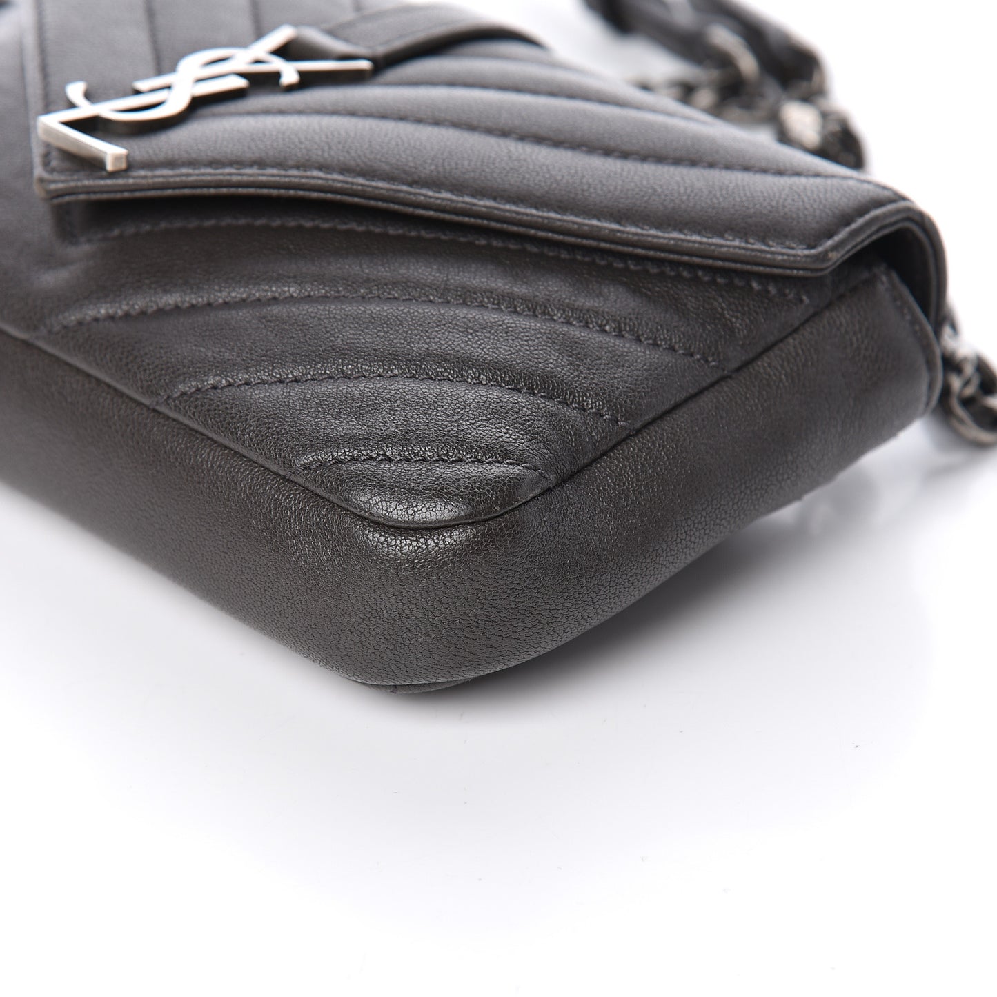 Sheepskin Matelasse Chevron Monogram College Chain Wallet Coal