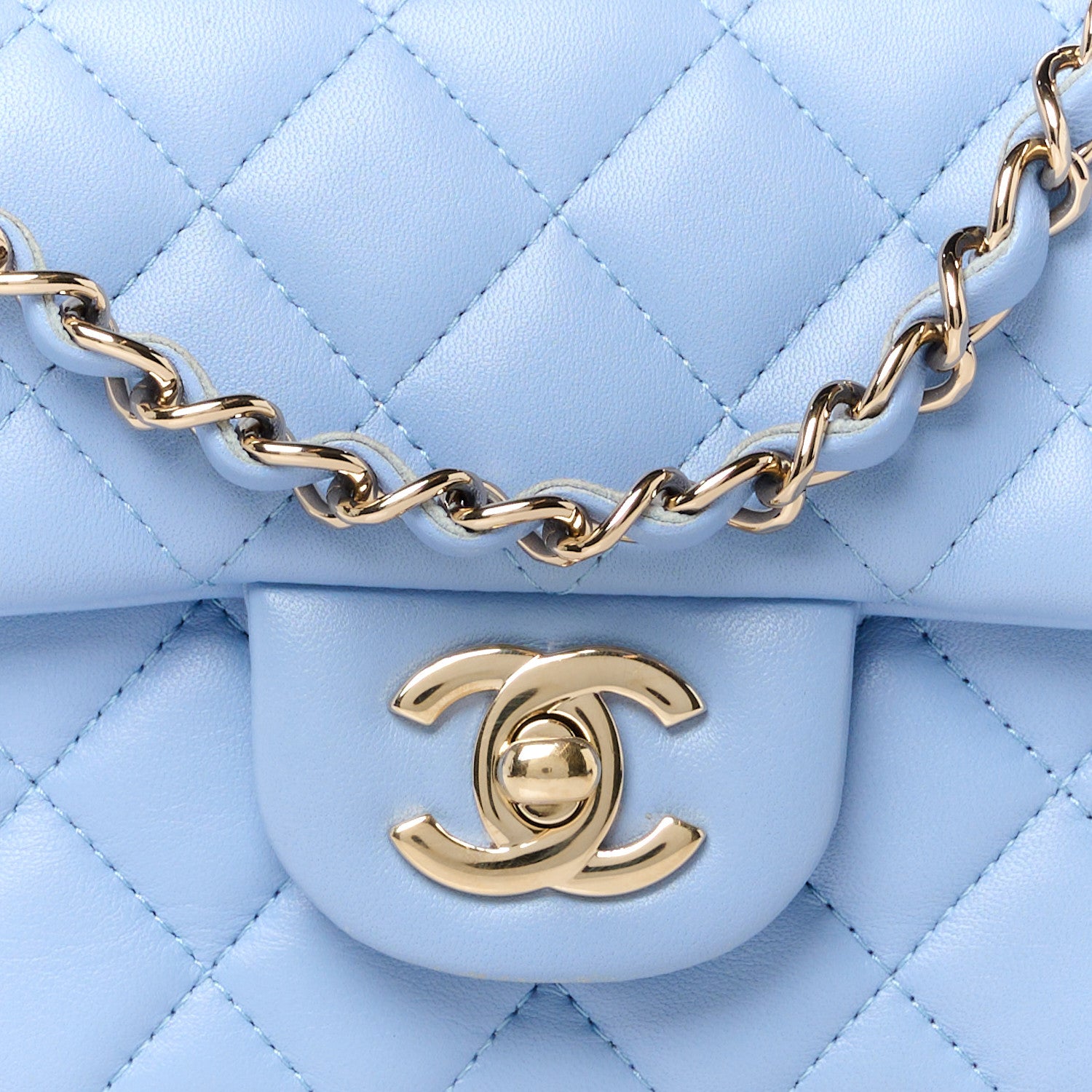 Chanel Lambskin Quilted Mini Rectangular Flap Light Blue 9 of 11