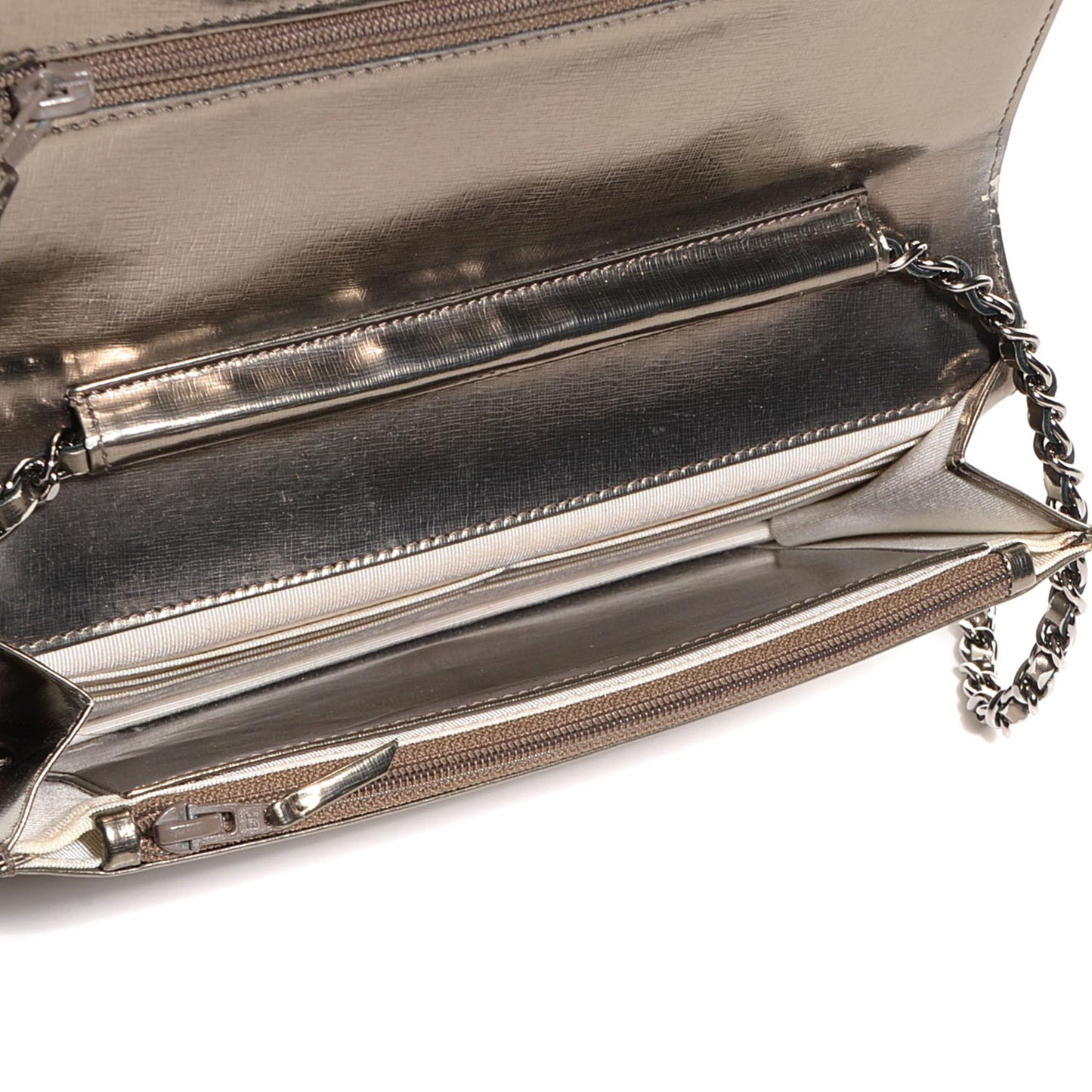 Metallic Calfskin Timeless CC Wallet on Chain WOC Bronze