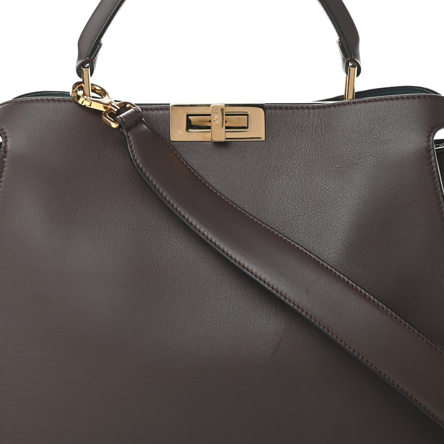 Fendi Vitello Large Peekaboo Iconic Essentially Satchel Brown Light Blue 10 of 16