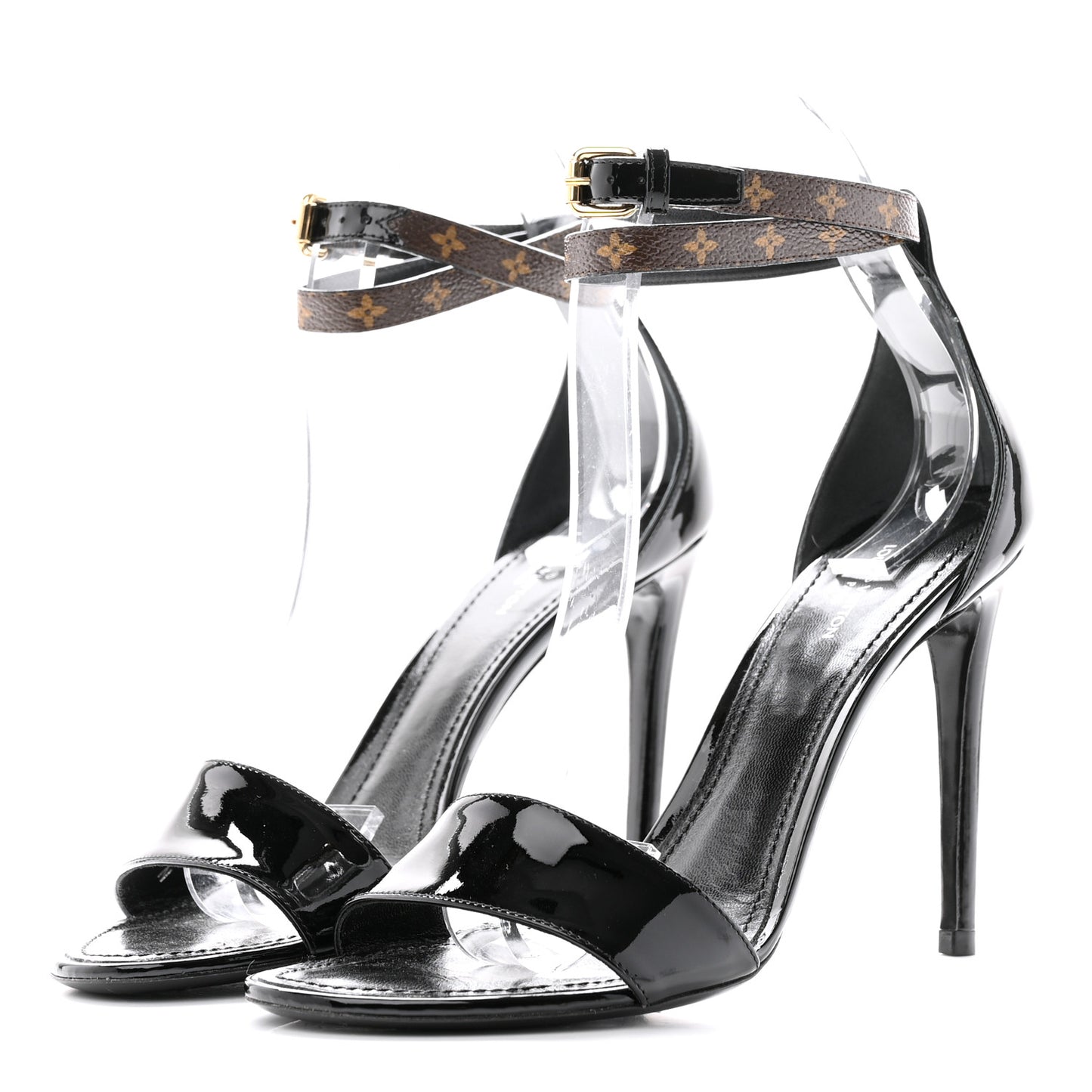 Patent Monogram Call Back Sandals 38 Black