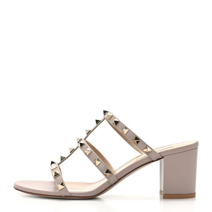 Valentino Garavani Calfskin Rockstud 60mm Caged Slide Sandals 38 Poudre 1 of 8
