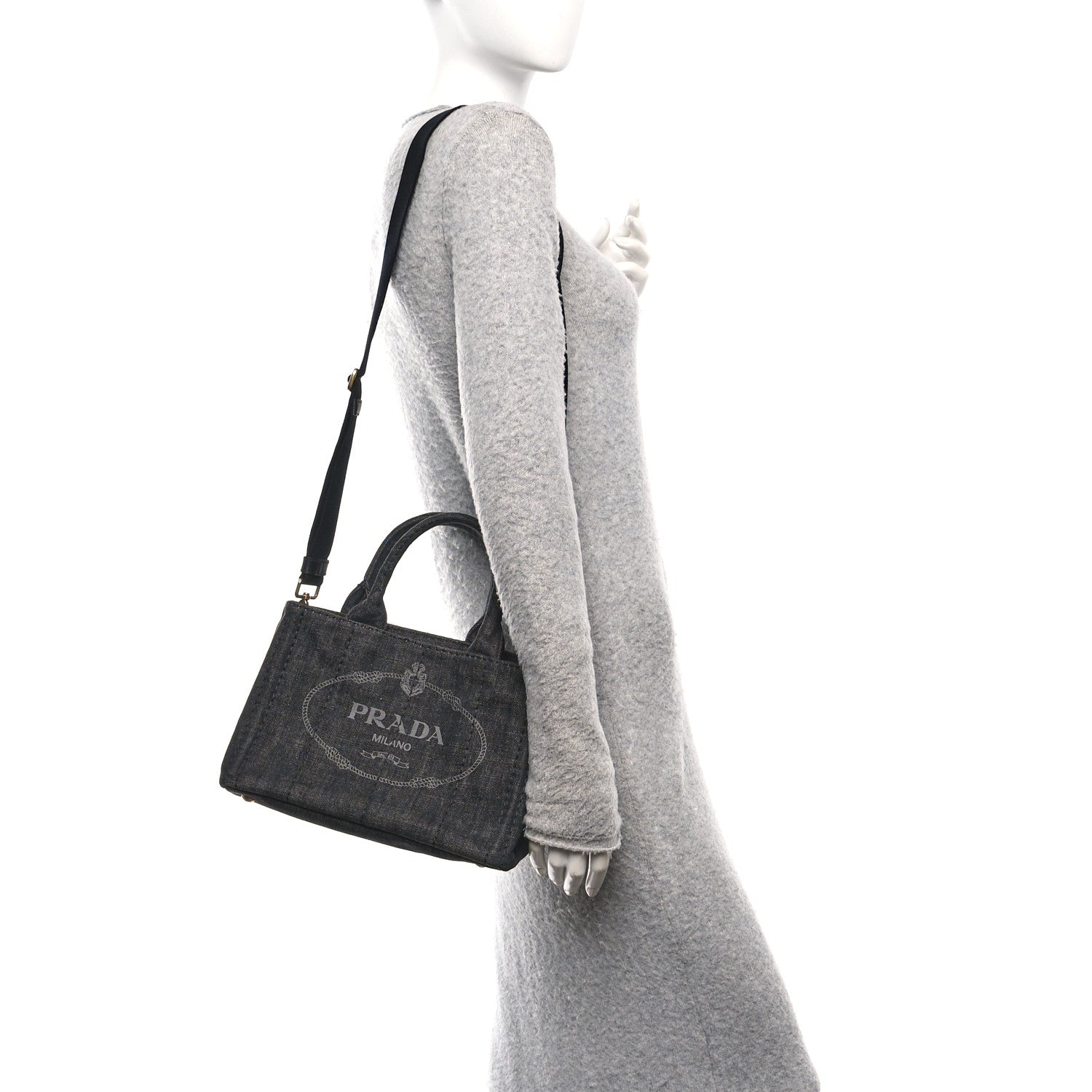 Prada Denim Small Logo Tote Black 2 of 10