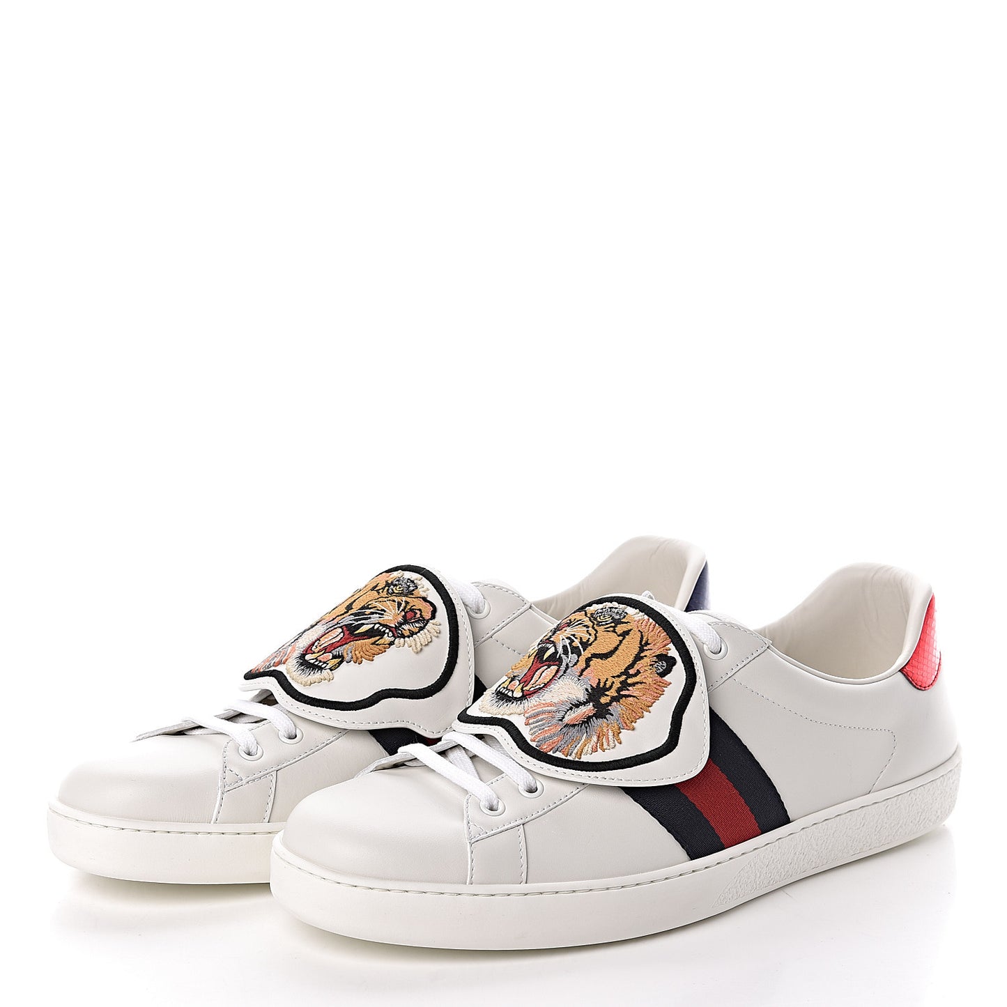 Calfskin Ayers Web Tiger Embroidered Mens Ace Sneakers 12 White