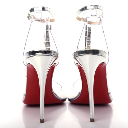 Christian Louboutin PVC Spiked Jamais Assez 100 T-Strap Sandals 37.5 Silver 7 of 9