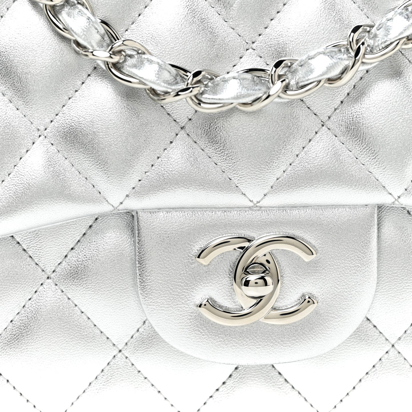 Metallic Lambskin Quilted Jumbo Single Flap Silver