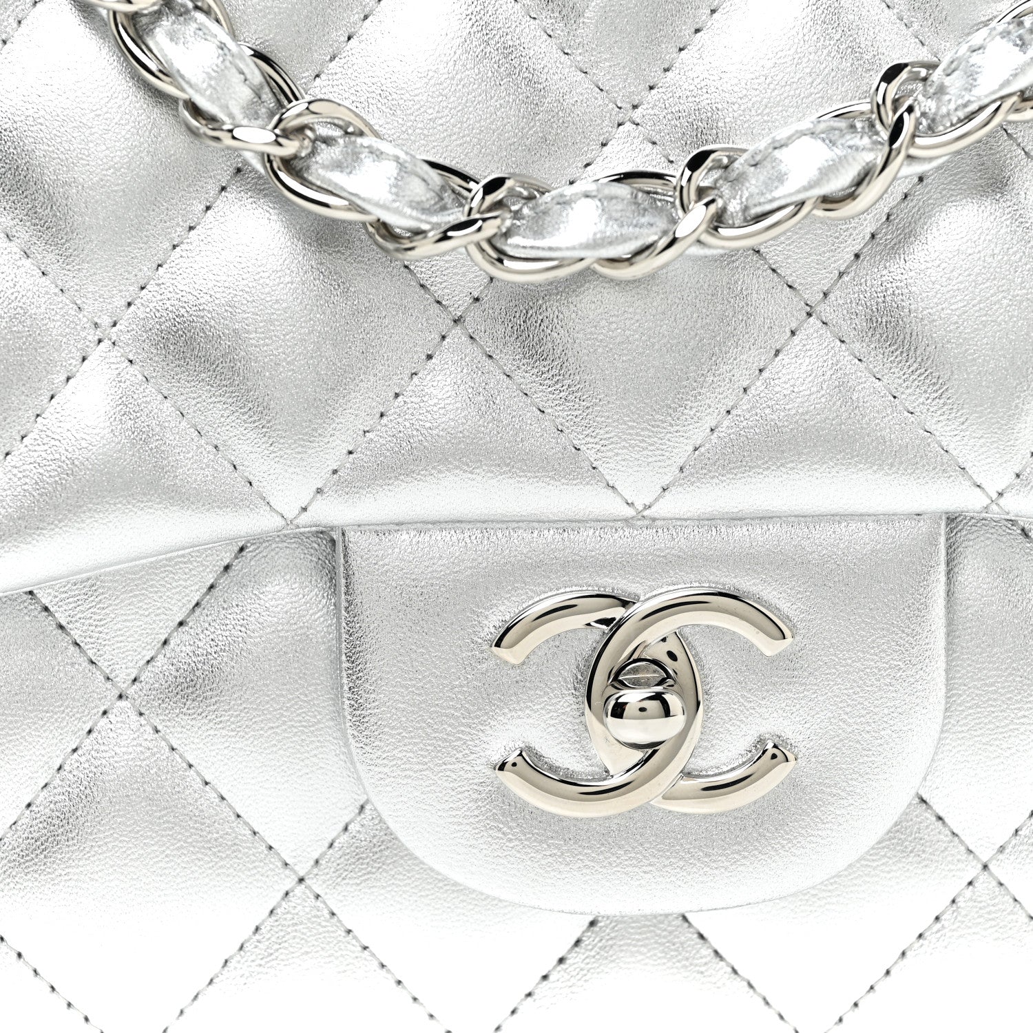 Chanel Metallic Lambskin Quilted Jumbo Single Flap Silver 8 of 11