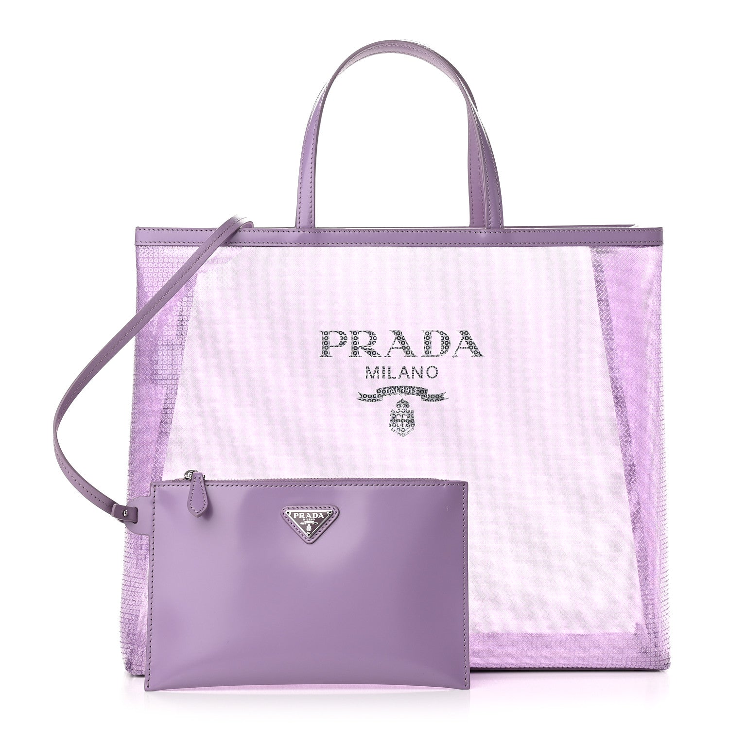 Prada Mesh Paillettes Spazzolato Logo Shopping Tote Lilium 1 of 10