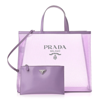 Prada Mesh Paillettes Spazzolato Logo Shopping Tote Lilium 1 of 10