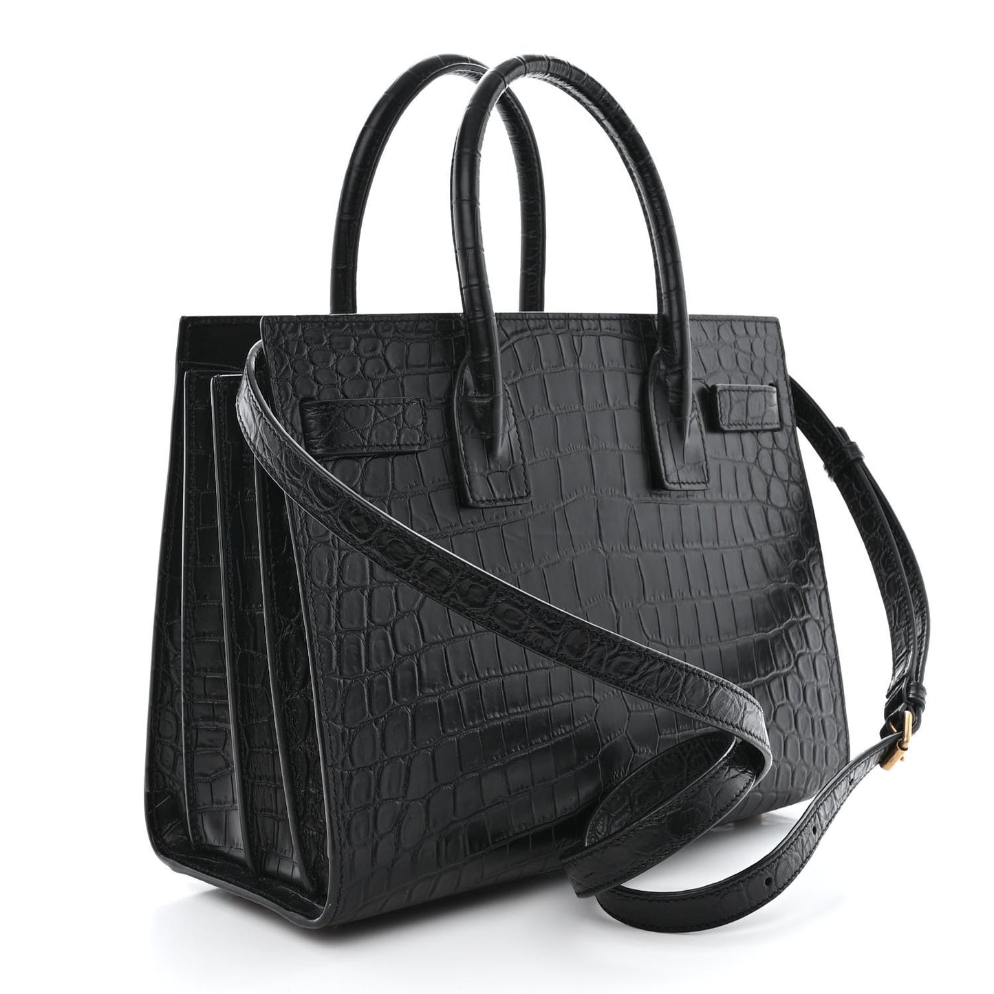 Calfskin Crocodile Embossed Baby Sac De Jour Black