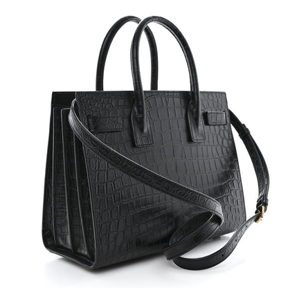 Saint Laurent Calfskin Crocodile Embossed Baby Sac De Jour Black 3 of 10