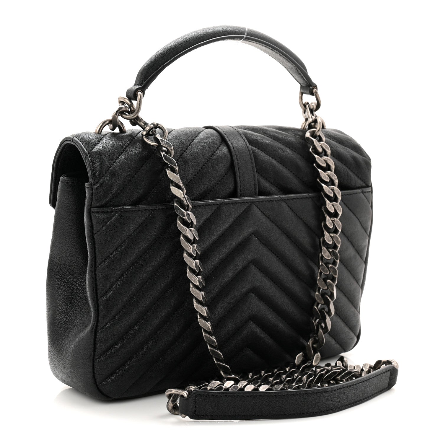 Saint Laurent Sheepskin Matelasse Chevron Monogram Medium College Bag Black 5 of 20