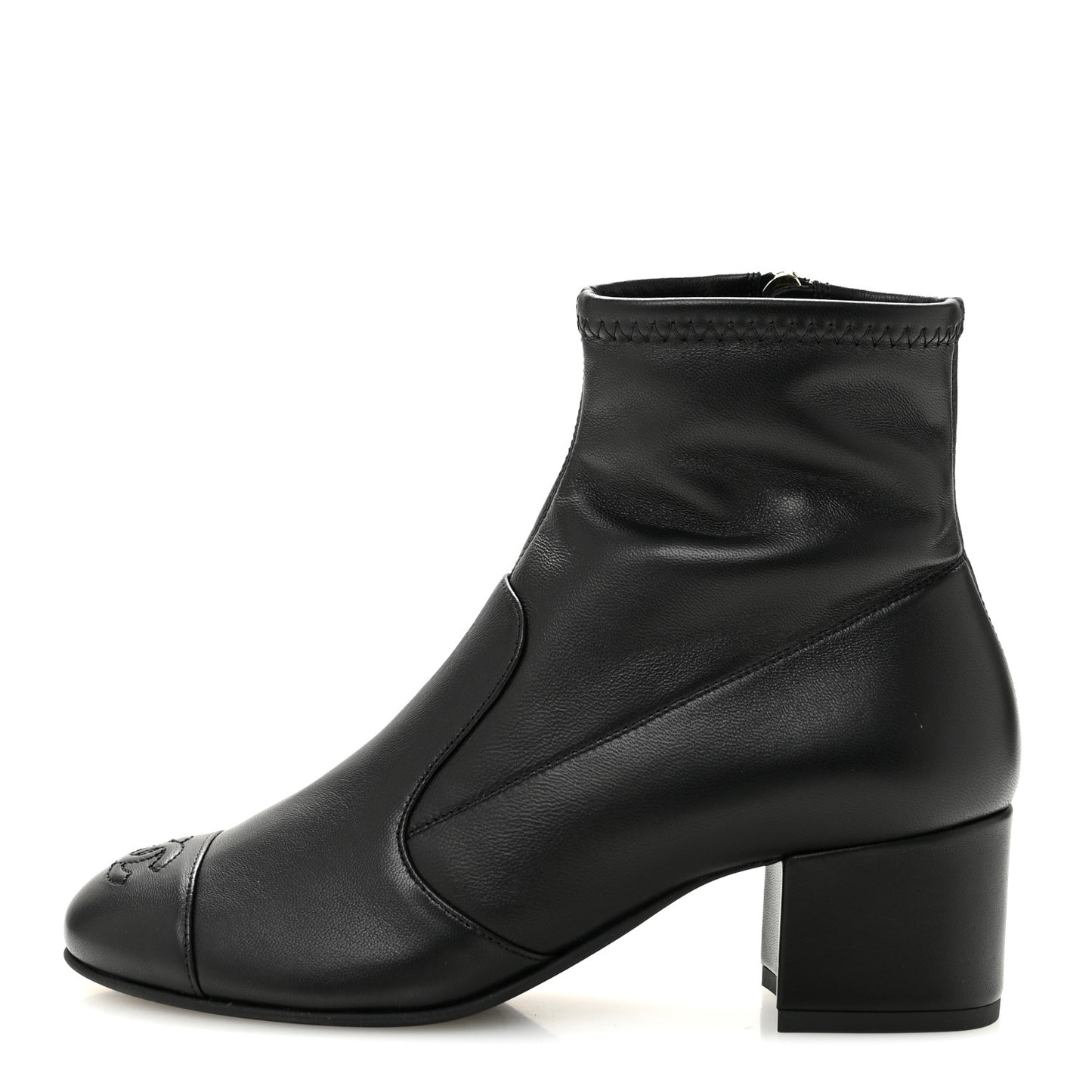 Stretch Lambskin Cap Toe CC Uniform Short Boots 36 Black