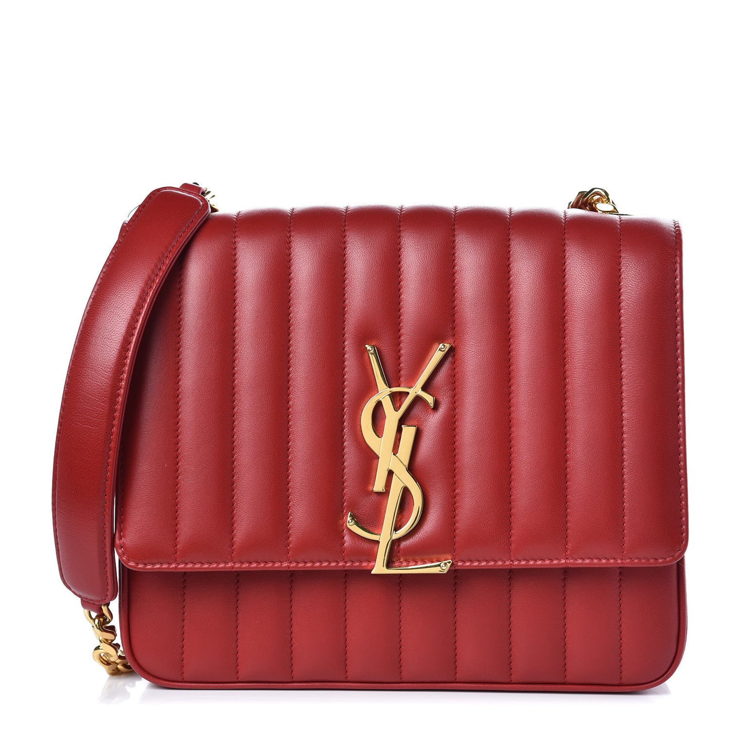 Grain De Poudre Matelasse Monogram Medium Vicky Chain Bag Red