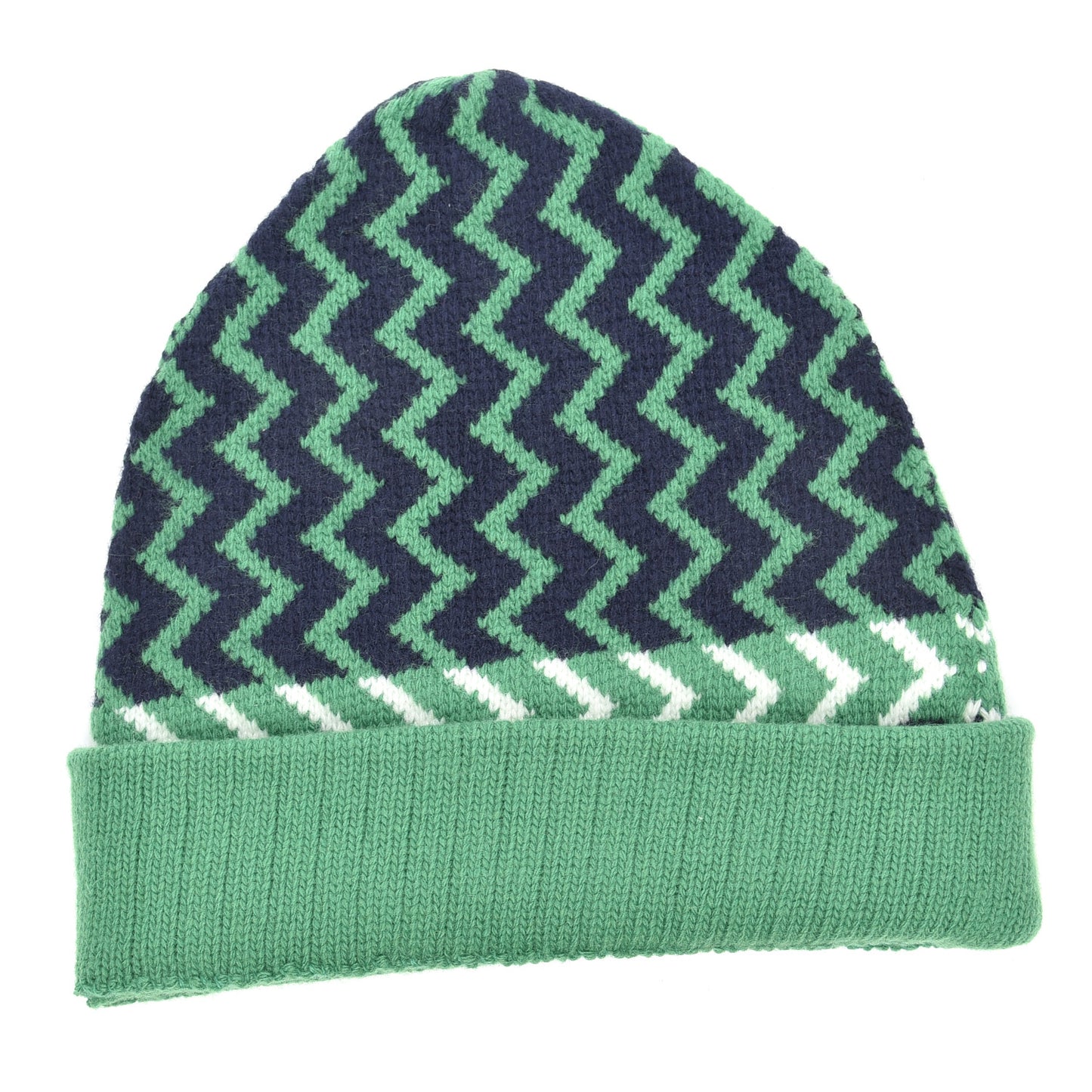 Wool Tricot Zaggede Beanie Hat M Grass Green Blue