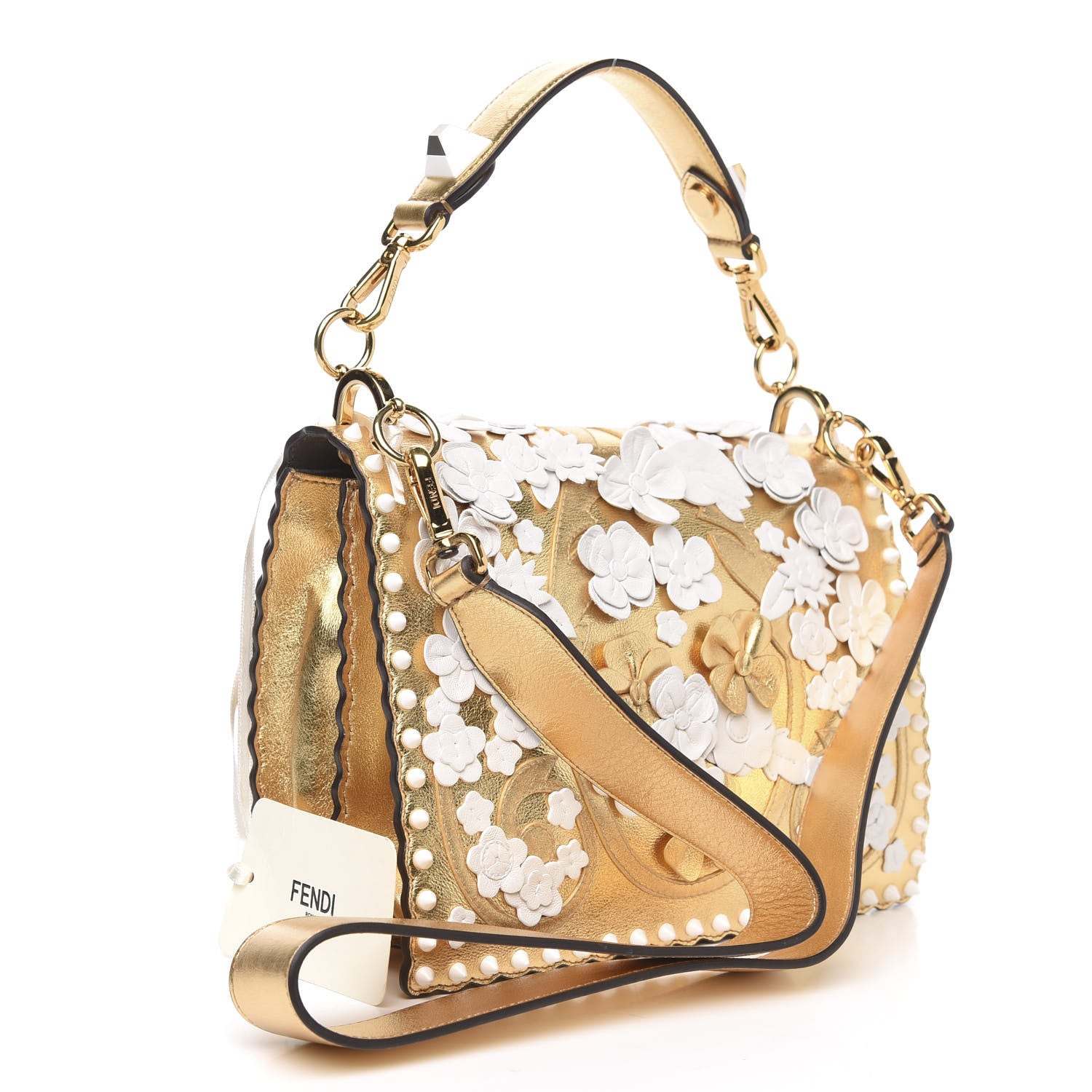 Fendi Metallic Calfskin Wonder Monster Kan I Shoulder Bag Gold 2 of 8