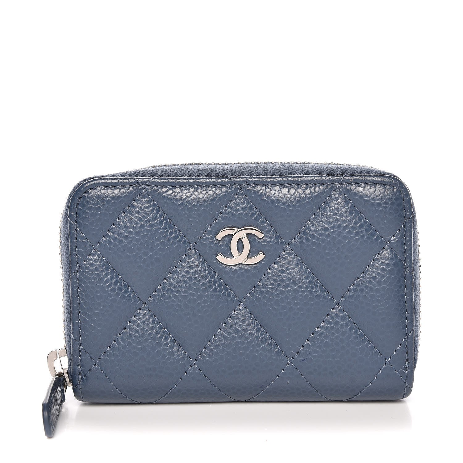 Chanel Caviar Quilted Zip Coin Purse Blue 1 of 8
