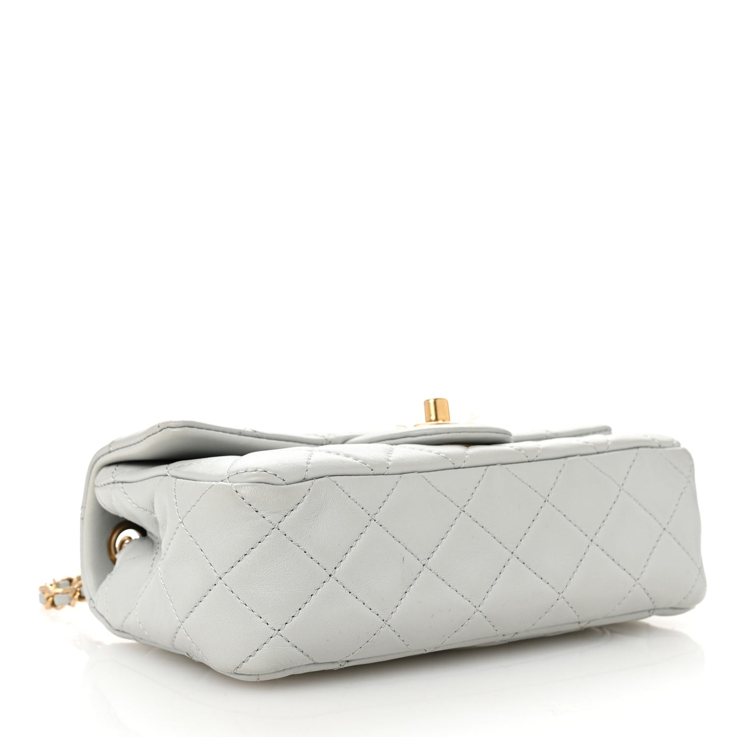 Lambskin Quilted Mini Rectangular Pearl Crush Flap Grey