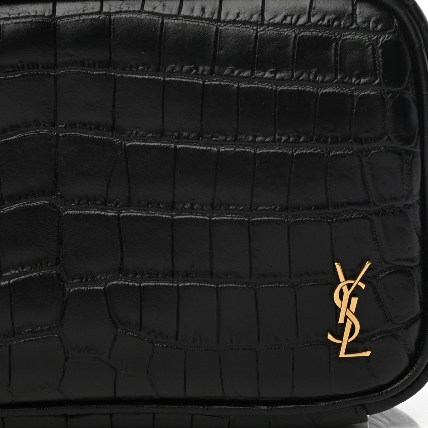 Saint Laurent Calfskin Crocodile Embossed Cosmetic Case Black 8 of 9
