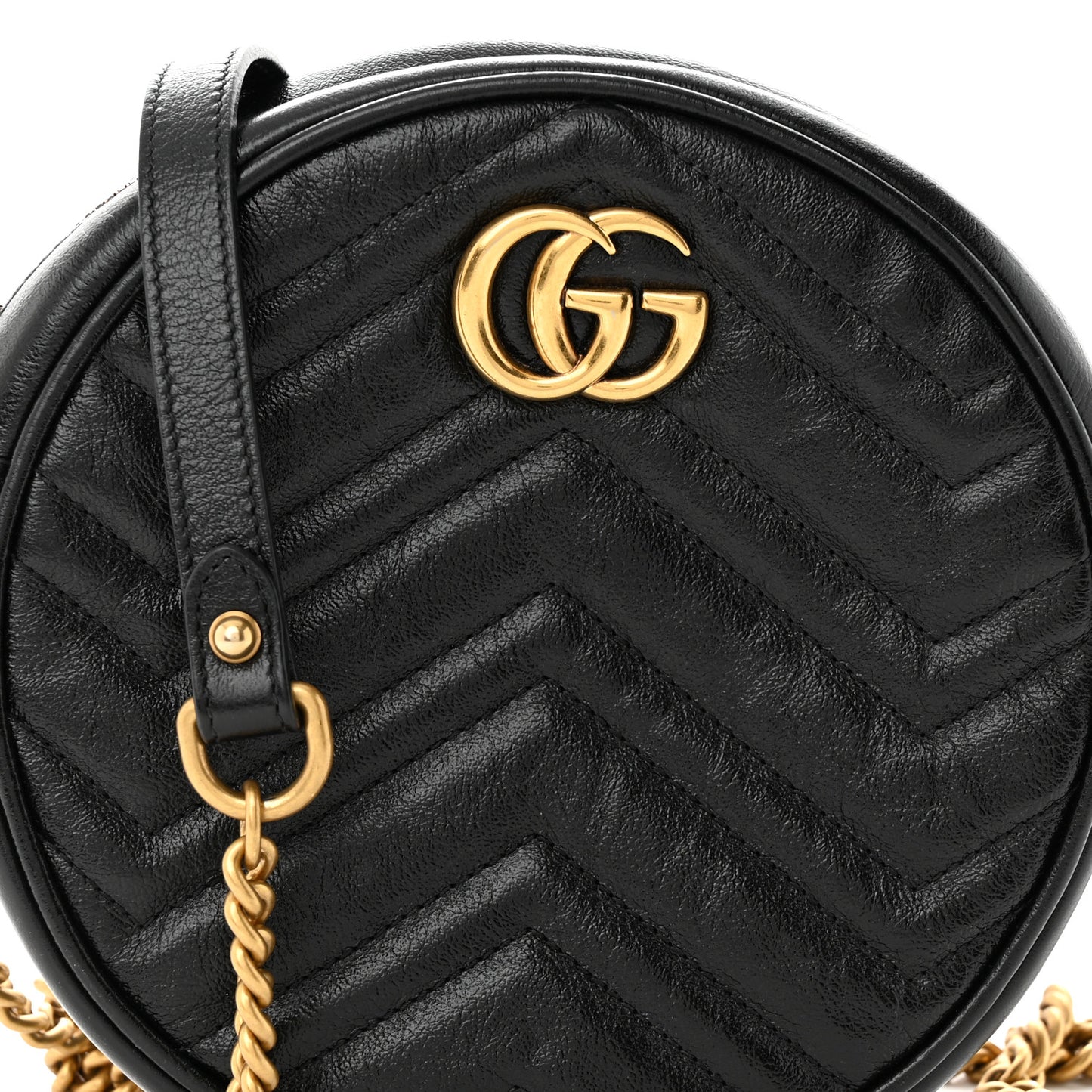Azalea Calfskin Matelasse Heart Mini GG Marmont Round Shoulder Bag Black