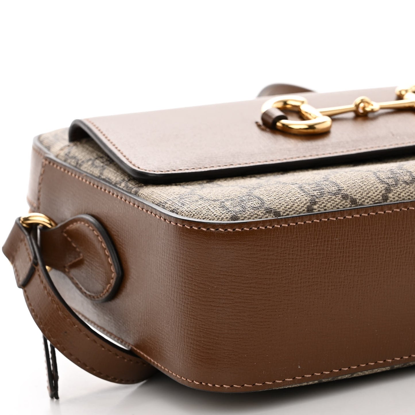 GG Supreme Monogram Small Horsebit 1955 Shoulder Bag Beige Brown Sugar