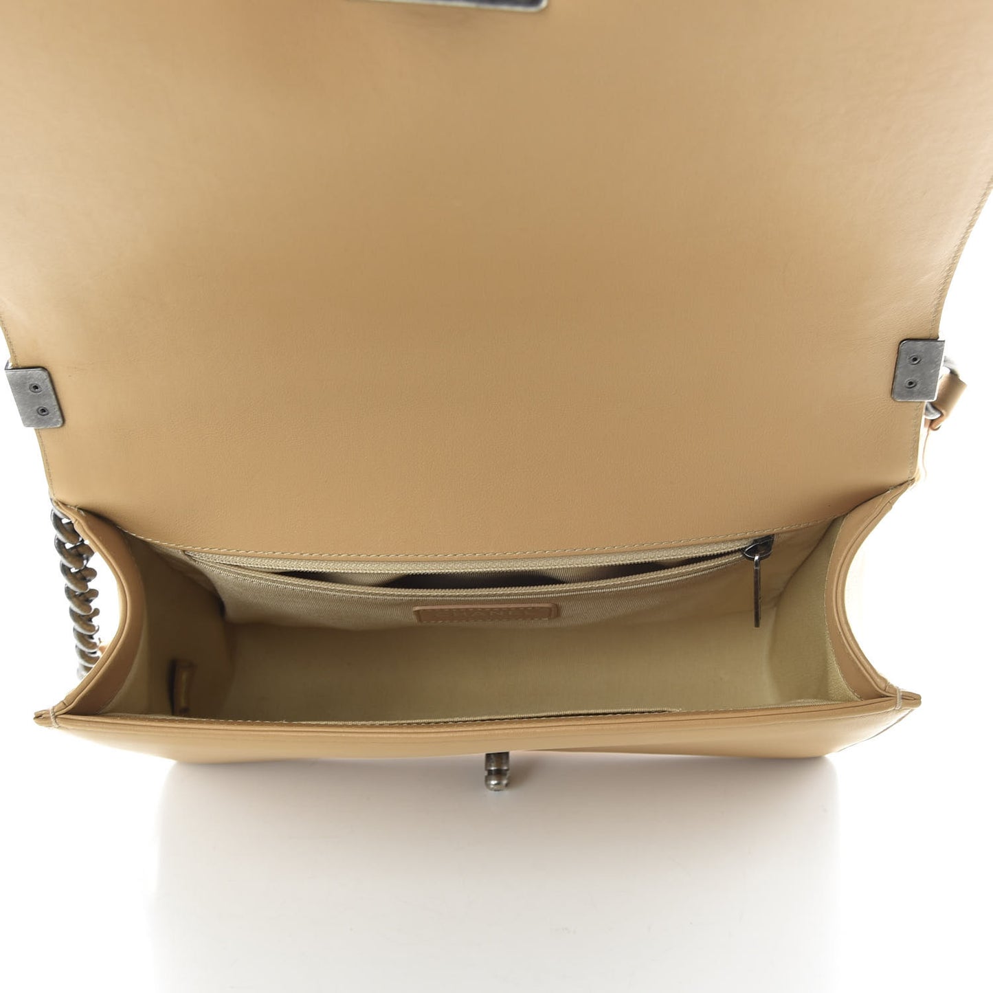 Calfskin Chevron New Medium Boy Flap Beige