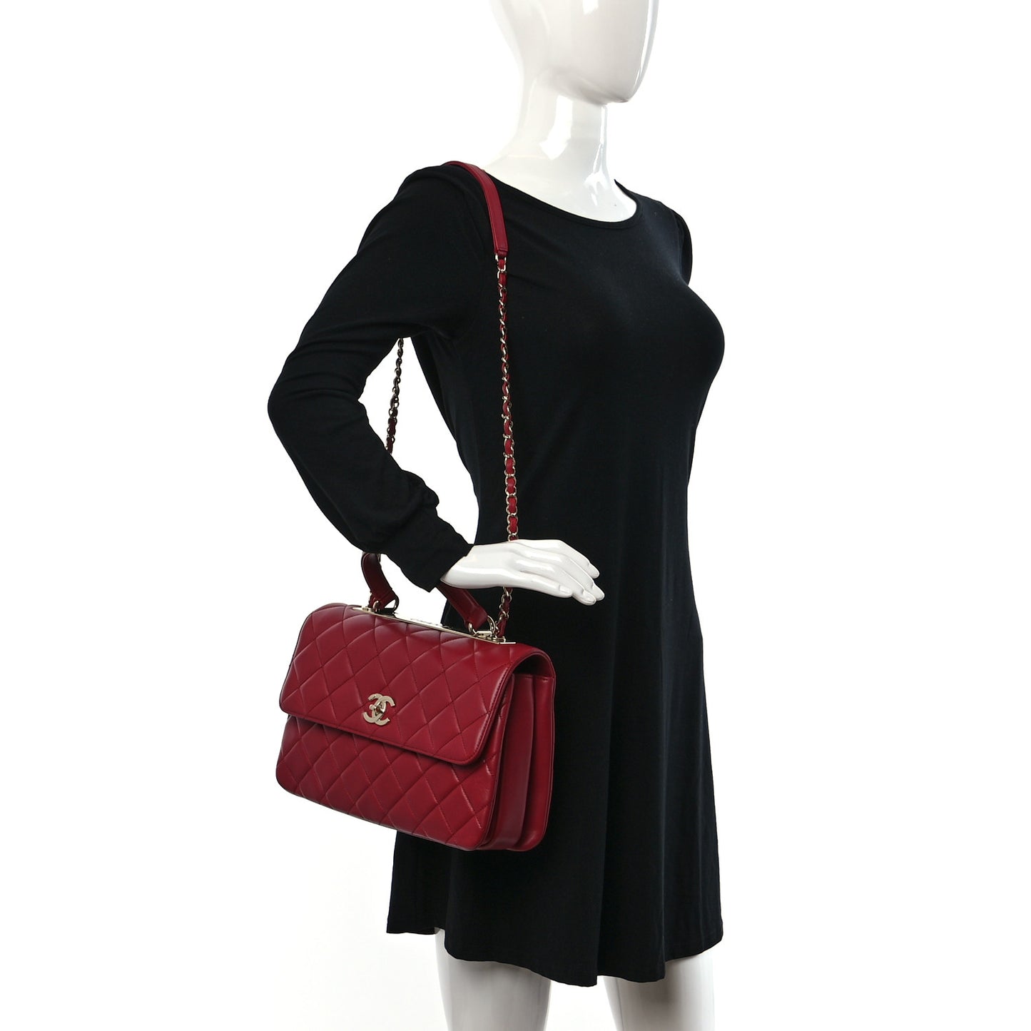 Lambskin Quilted Medium Trendy CC Flap Dual Handle Bag Dark Pink